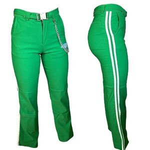 Omighty ~Green pants w/side stripes ~ removable chain ~ adjustable belt ~ size S